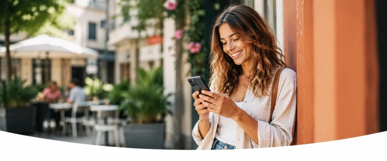 Smiling woman receiving a Gift Card Market instant gift card on her mobile device